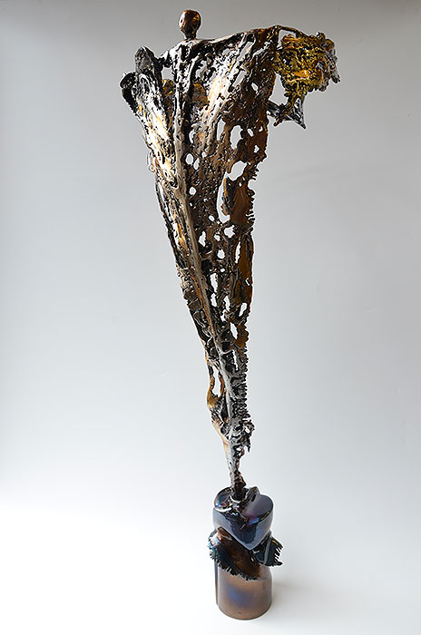 Moderne Stahl-Skulptur aus Stahl und Bronze geschweißt, Metall Kunst Unikat
