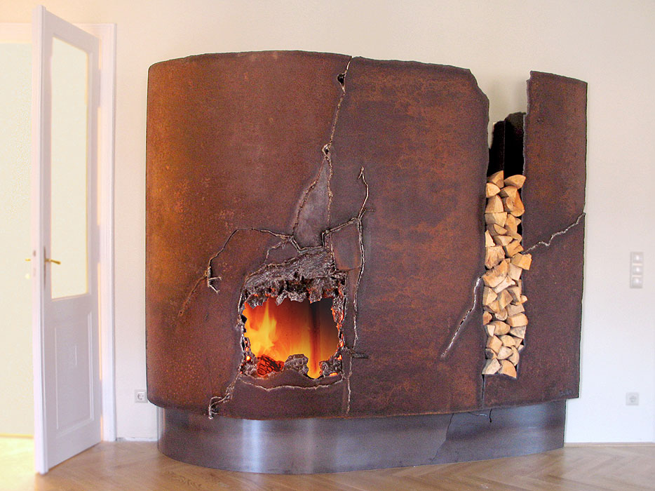 Künstlerische Metall-Verkleidung für eine Feuerstelle, Metall Kunst Unikat