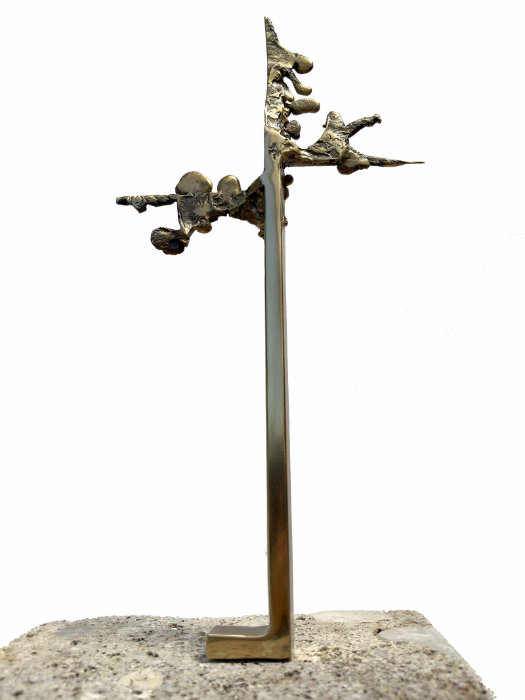 Abstraktes Kreuz aus Bronze geschweißt, Modernes Urnengrabmal