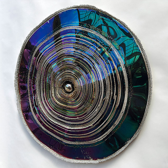 Blaues Wandbild, Abstrakte Kunst aus Metall