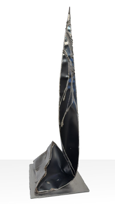 Garten-Skulptur, Implodierte Pyramide aus Edelstahl