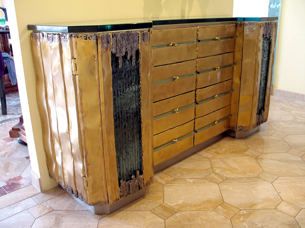 Extraordinary bronze cupboard, Welded fine art from Austria
