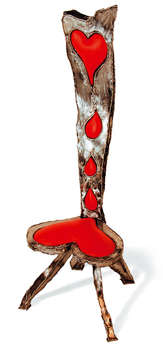 Welded metal art, unique chair of steel and leather