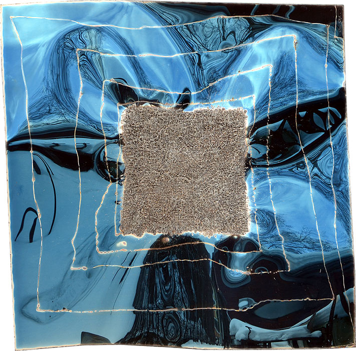 Blue square artwork with welded dots and lines