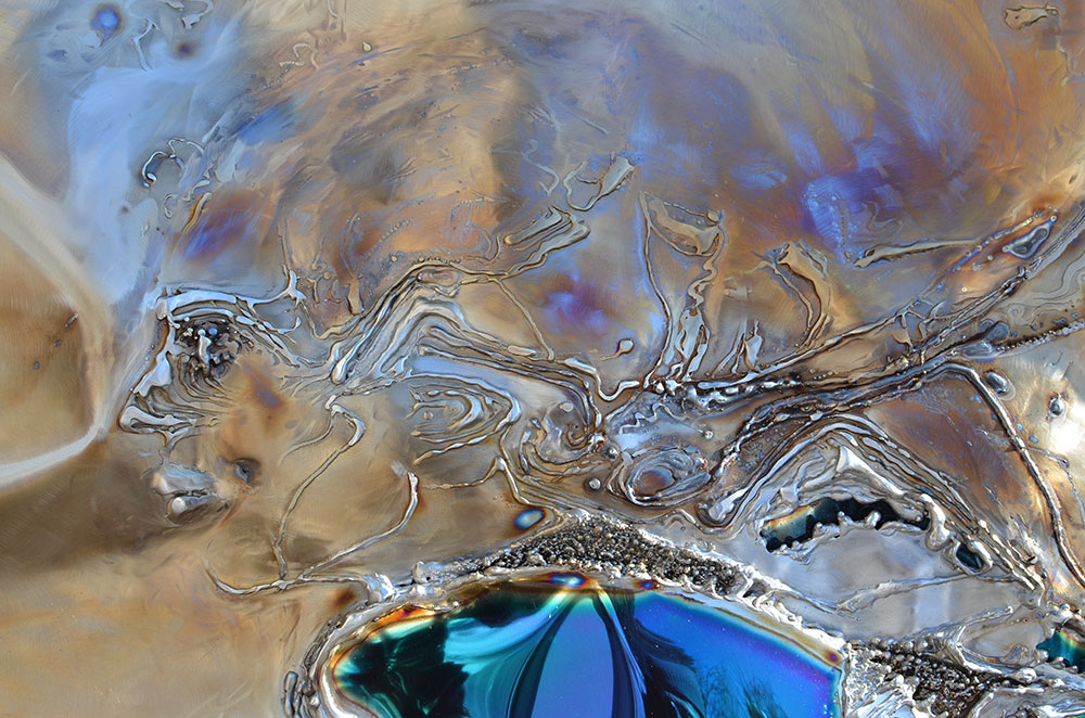 Figurative Metal Canvas with Blue and Green Polished Stainless Elements