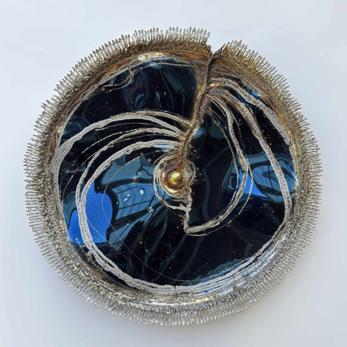 Modern Wall Sculpture of Blue Stainless Steel