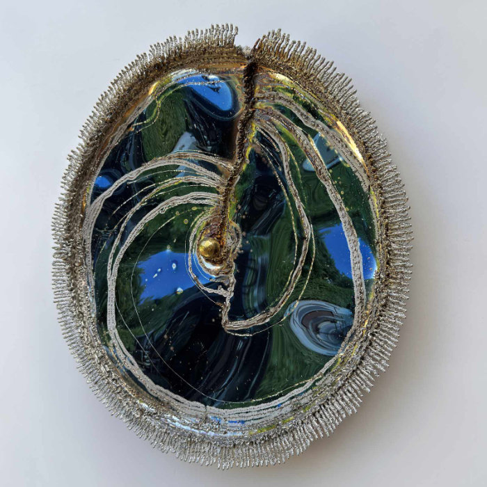 Contemporary Wall Sculpture of Blue Stainless Steel