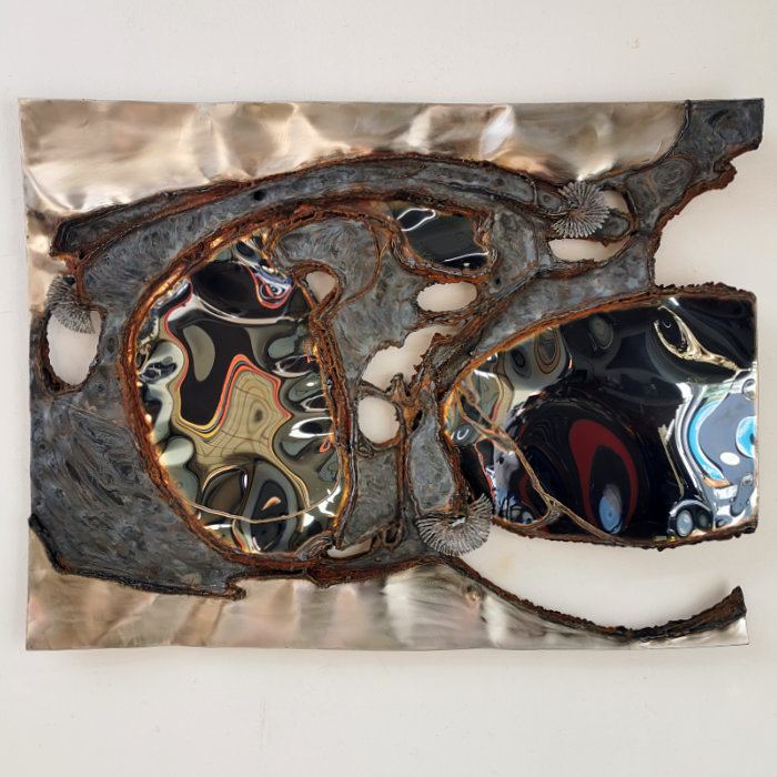 Silver Wall Art with Shiny Black and Burnt Elements