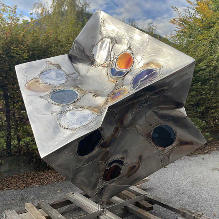 Art in the Garden, Imploded Cube of Stainless Steel