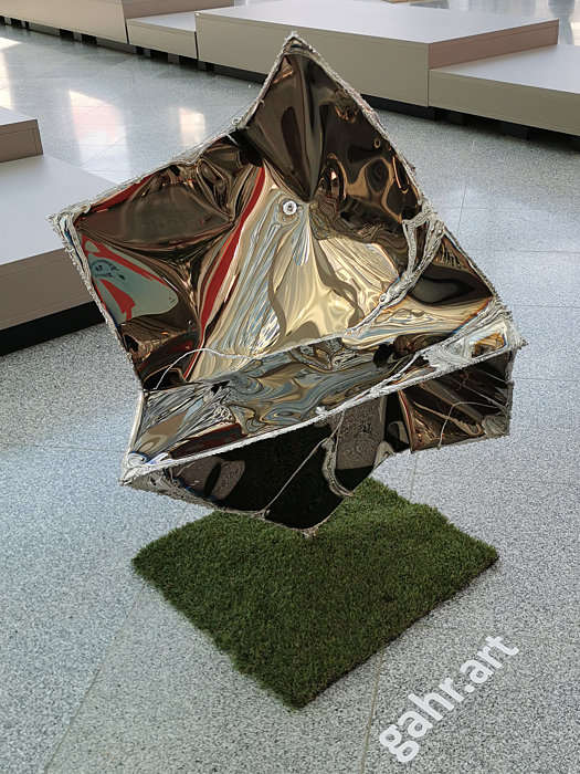 Cube Sculpture Blue Stainless Steel