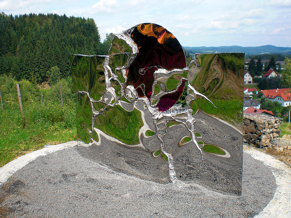 Unique Design Piece for Gardens, Mirror Polished Sheet Metal Sculpture