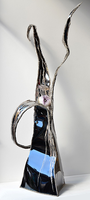 Modern Metal Sculpture with Crystal Ball