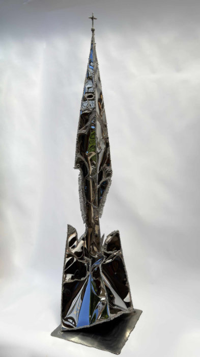 Modern, Spiritual Sculpture of Polished Stainless Steel