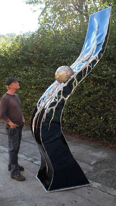 Welded Sculpture<br>blue stainless steel and bronze-ball