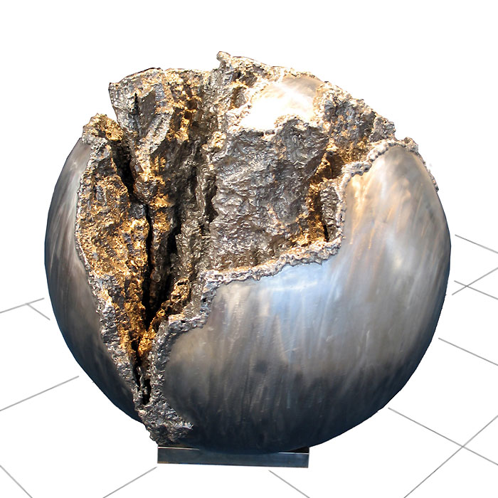 Modern Sphere Ball Fountain of Metal, Welded Artwork of Stainless Steel