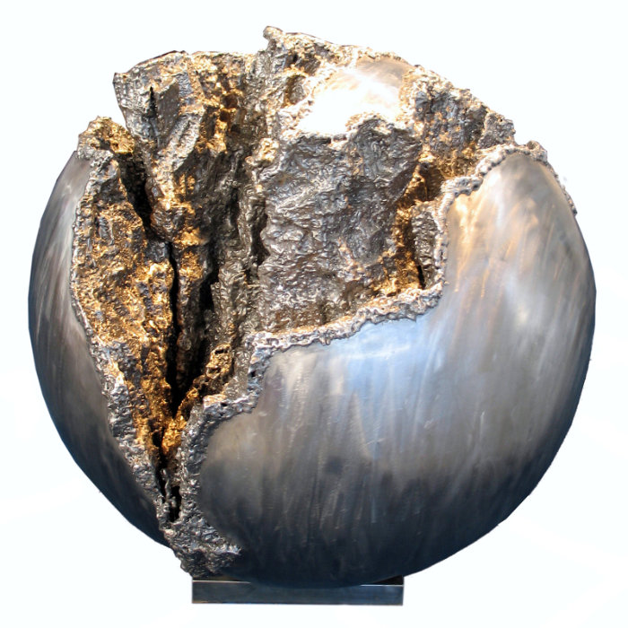 Modern Ball Fountain of Metal, Sphere Sculpture of Stainless Steel