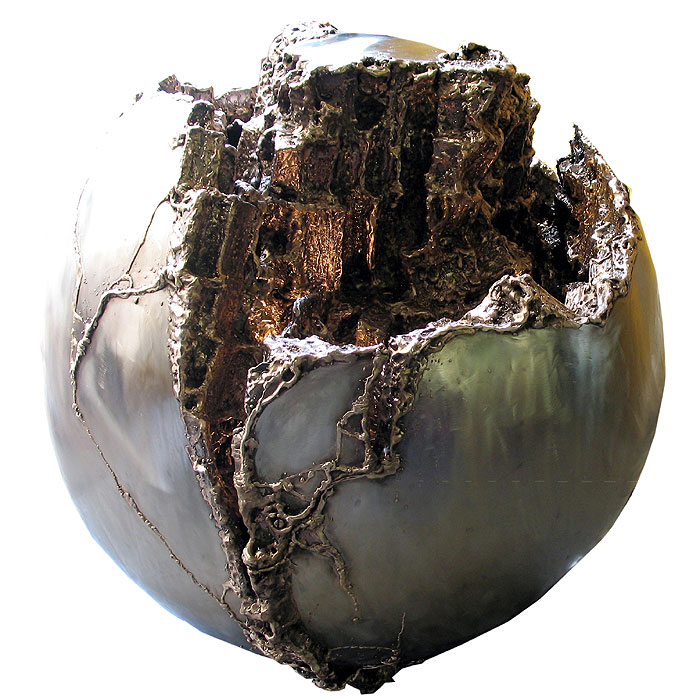 Modern Floor Fountain, Welded Artwork of Stainless Steel and Bronze, Sphere Metal Sculpture